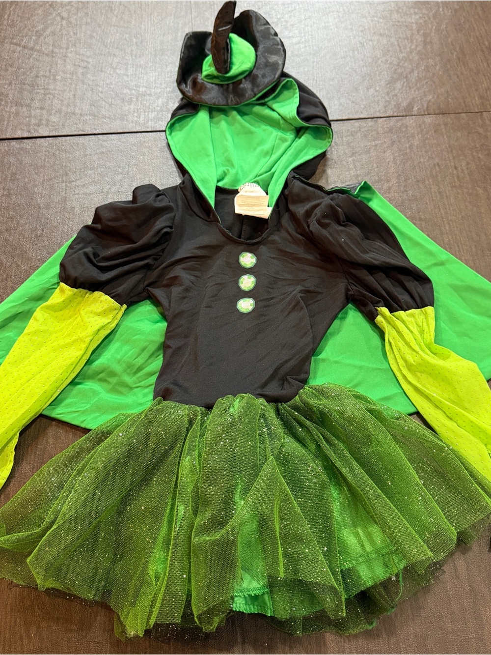 Wizard of Oz Green and Black Sparkle Witch Costume for Kids Sz S